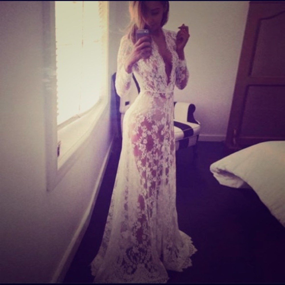 Floor Length Lace White Dress